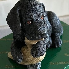 Vintage 1996 Living Stone Black Lab Puppy w/ Small Duck NEW in Box picture
