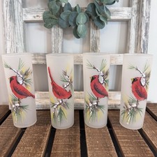 4 Federal Frosted Tom Collins Glasses with Cardinals picture