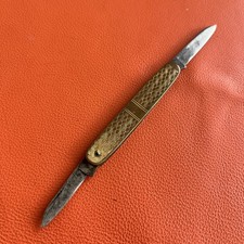 Vintage A.L.S.N. Frank Alsberg 2-Blade Gold-Tone Pen Knife 2.75” c.1920-40 picture