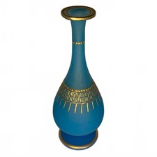 Vintage Blue Satin Glass Vase with Gold Detailing picture