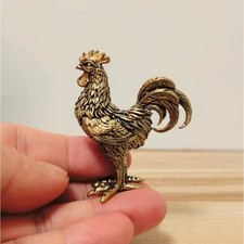 Brass Rooster Figurine Golden Chicken Statue Animal Tabletop Home Office Decor picture