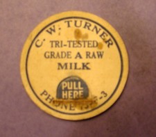 C.W.TURNER DAIRY, FARM. PARSONS OR WITCHITA,KS.KANSAS ?  1 5/8s MILK BOTTLE CAP picture