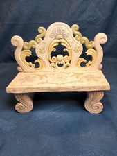 Italian Vintage Hand-Painted Ornate Resin Miniature Bench In Soft Pastel Colors. picture