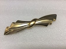 Vintage Polished Goldtone Ribbon Bow BROOCH PIN Signed 3.5” picture