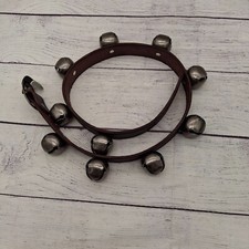 10-Bell Sleigh Bells, Antiqued Nickel Bells, Dark Brown Leather Strap Horse picture