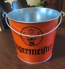 Collectible Jägermeister Ice Bucket Orange Metal w_ Handle Barware Man Cave Gift picture