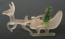 Vintage Frosted Glass Christmas Ornament Reindeer Pulling Sleigh Holding a Tree picture