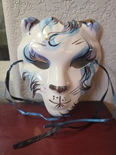 Vtg Judith Anton Signed Ceramic Tiger Mask Cat Wall Art Mardi Gras 80s 90s Deco picture