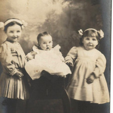 Little Girls and Baby Antique Real Photo Postcard RPPC picture