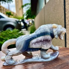 428G High level natural amethyst cave hand carved spiritual tiger picture