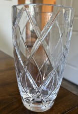 Vintage Block Diamond Hand Cut Crystal Flower Vase 7” Tall  Czech Republic picture