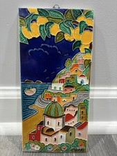 Vtg Capri Sign Italy Ceramic Hand Painted Wall Tile Amalfi Coast Lemons Sea Boat picture