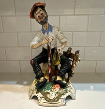 Vintage Capodimonte Italy Porcelain Hunter Figurine Rifle Bird Crown N  picture
