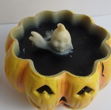 Vintage Wax Halloween Jack-O-Lantern Pumpkin Candle with Ghost Inside picture