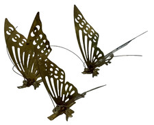 Vintage Brass Butterfly Wall Hanging Trio Set Mid Century Boho Decor 6.75