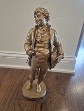 Antique Ansonia Mantel Clock Garniture Man Standing Hat Figure Spelter Statue  picture