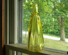 1850s PONTILED CANARY VASELINE GLASS PITTSBURGH PILLAR MOLD DECANTER CRUDE AS IS picture