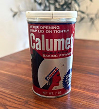 Vintage 1970s Calumet Double-Acting Baking Powder Tin 7 oz w/ Plastic Lid picture