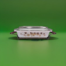 🔥Vintage 1960s PYREX 575-B Golden Pine Cone Casserole Dish w/ Lid & Cradle 11” picture