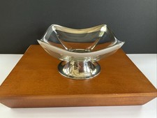 Georges Briard Signed Glass MCM 6.5” Square Dish On Silver Pedestal - Rare picture