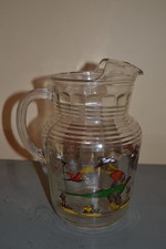 VINTAGE HAZEL ATLAS 64OZ PAINTED PHEASANT HUNTING SCENE GLASS TEA JUICE PITCHER picture