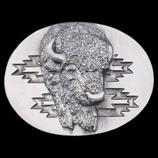 Bison Buffalo Head Horns Western Vintage Belt Buckle picture