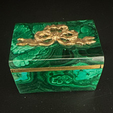 Vintage malachite brass lipped with metal bow lid picture