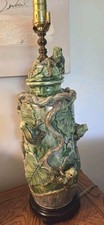 Vtg Majolica Palissy Ceramic FrogBeeLilyPad Lamp Macario Covarrubias Signed picture