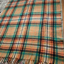 Vintage 1970s Maycraft MCM Blanket 66”x46”Lg Throw Fringe Plaid WARM HEAVY picture