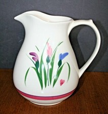 CLAY DESIGN POTTERY Stoneware Water Pitcher Tulips Floral Hand Thrown CANADA picture