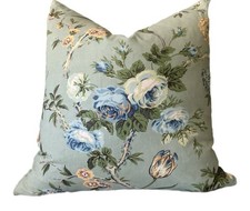 Vintage Cyrus Clark Grand Millennial Pillow Cover Robins Egg Floral Velvet Back picture