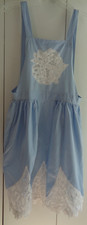 Vintage Chikazawa Blue Cotton Linen Battenburg Lace Pinafore Apron Pockets Japan picture