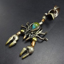 FRANK VALDEZ Sterling Silver SCORPION PENDANT w/ TURQUOISE CABOCHON Taos Artist picture