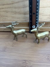 2 Vintage Mini Brass Deer Unique One of a Kind Christmas Country Decor  picture