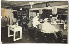 Barbershop Interior Scene Chairs Signs People Antique RPPC Postcard picture