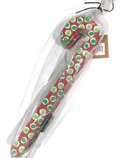 Collins red & green wooden dotted candy cane 3 painted 0rnament set of 3 new nwt picture