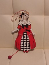 Vtg Wooden Mouse Jumping Jack Pull Toy Ornament Harlequin Masquerade Dress Red picture