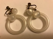 vintage estate white hoop clip on earrings picture