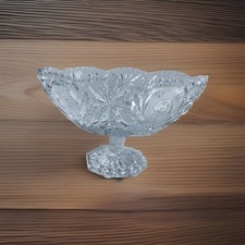 Pedestal Compote Cut Glass Crystal Fruit Dessert Dish Clear Glass 004 picture