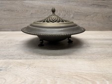 Antique Victorian Cigar Ashtray Silver Plated Round 10” With Lid - Patina picture