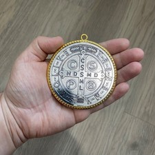Catholic St Benedict Large Medal Gold Silver Tone Medalla Medallón de San Benito picture