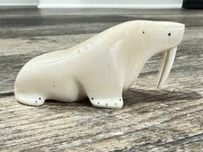 Vintage Alaskan Native Inupiat Ivory WALRUS Carving Signed Maynard Okpealuk RARE picture