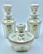 Vintage Candrea 3 Pc. Dresser Set, Made In Japan, Applied Flowers picture