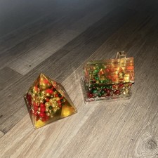 Liquid Filled Lucite/Acrylic Pyramid With Floating Faux Pearls & Colored Spheres picture