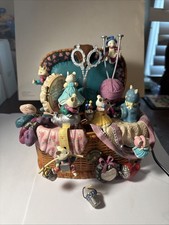 Vtg Enesco Knittin' Pretty Deluxe Music Box  “Whistle While You Work”  With Cord picture