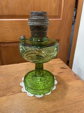 1941-1953 ALADDIN B-54 DARK GREEN WASHINGTON DRAPE, Plain Stem OIL LAMP & Burner picture