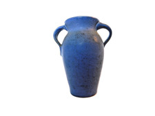 Antique Niloak Pottery Matte Glazed Peacock Blue Double Twisted Handled Vase 6