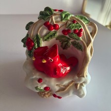 Vintage Schmid Red Cardinals Christmas Music Box White Christmas 4” picture