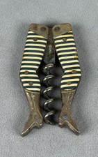 Antique 1890s German Lady Legs Corkscrew Green & Cream Stripes Celluloid picture