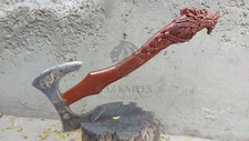 Handmade Double Headed axe Battle Viking Axe Lion Engraved Wood Handle For Leo picture